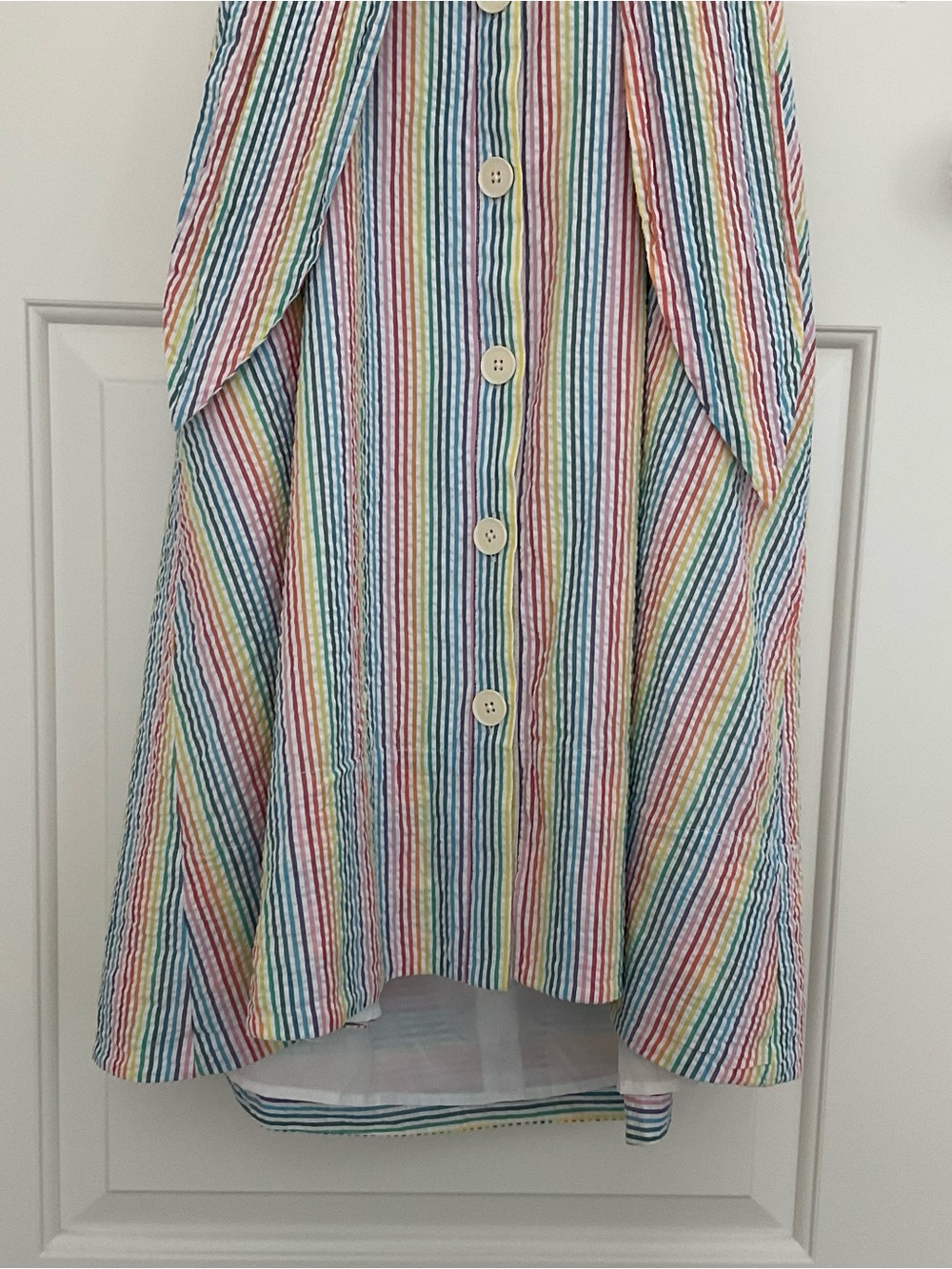 J. Crew Rainbow Seersucker Dress Cut-Out Tie Front Stripe Midi Dress 10 - Picture 13 of 16